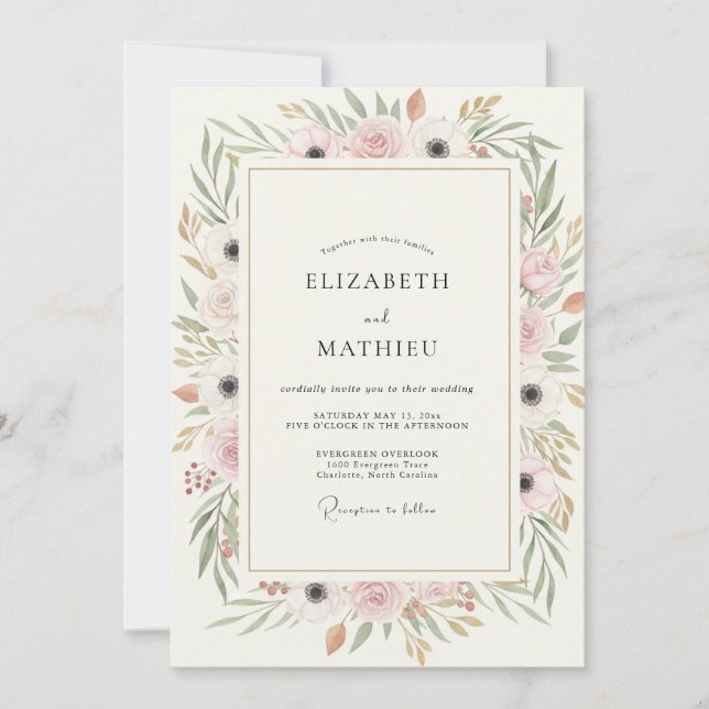 Blush Champagne Watercolor Wedding Invitation (Front)