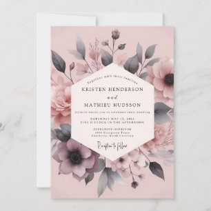 Blush Charcoal Floral Elegance Wedding Invitation