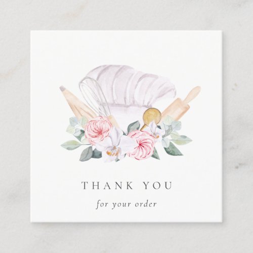 Blush Chef Hat Catering Floral Whisk Thank You Square Business Card