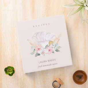 Blush Chef Hat Cookbook Floral Roller Whisk Recipe 3 Ring Binder