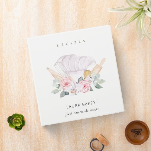 Blush Chef Hat Cookbook Floral Roller Whisk Recipe 3 Ring Binder