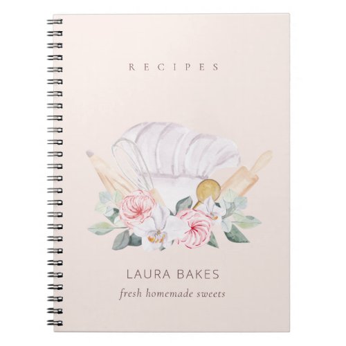 Blush Chef Hat Cookbook Floral Roller Whisk Recipe Notebook