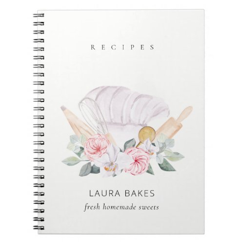 Blush Chef Hat Cookbook Floral Roller Whisk Recipe Notebook