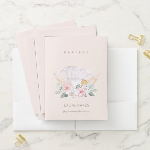 Blush Chef Hat Cookbook Floral Roller Whisk Recipe Pocket Folder