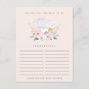 Blush Chef Hat Floral Recipe Request Baby Shower Postcard