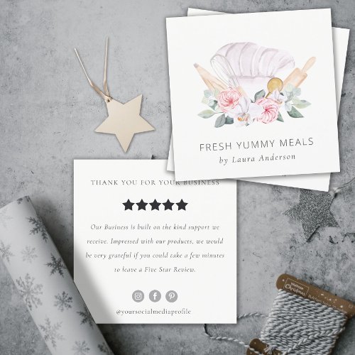 Blush Chef Hat Floral Roller Whisk Review Request Square Business Card