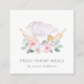 Blush Chef Hat Floral Roller Whisk Review Request Square Business Card (Front)