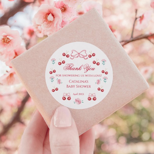 Blush Cherry Baby Shower Thank You Sticker (Creator Uploaded)