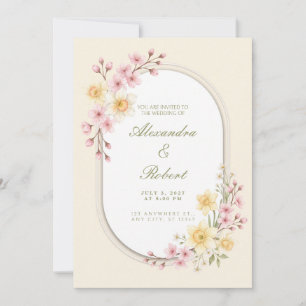 Blush Cherry Blossom Daffodil Wedding Invitation