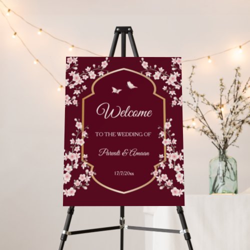  Blush Cherry Blossom  Indian Wedding Welcome Foam Board