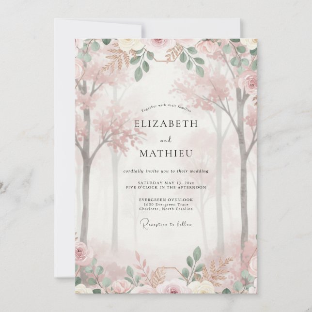 Blush Cherry Blossom Wedding Invitation (Front)