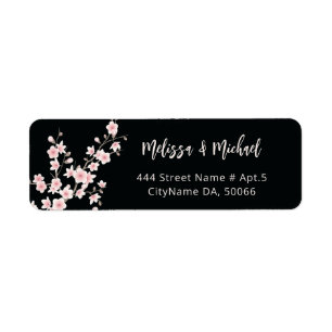 Blush Cherry Blossoms Black Wedding Label