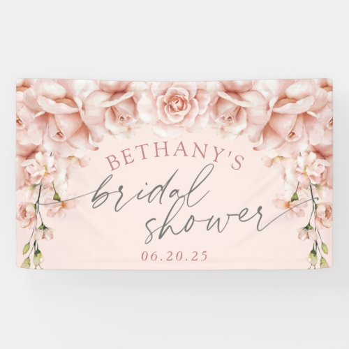 Blush chic floral garden bridal shower welcome banner