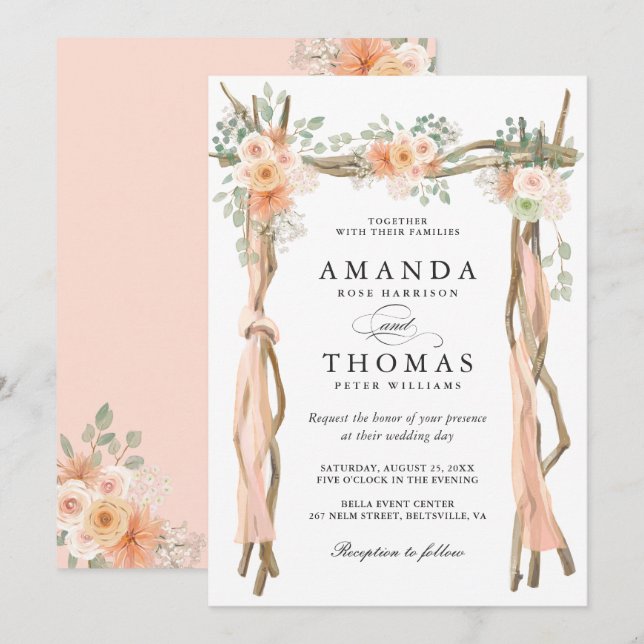 Blush Chic Floral Wedding Arch Themed Invitation (Front/Back)