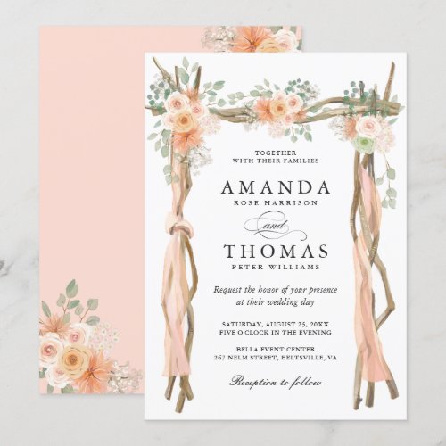 Blush Chic Floral Wedding Arch Themed Invitation