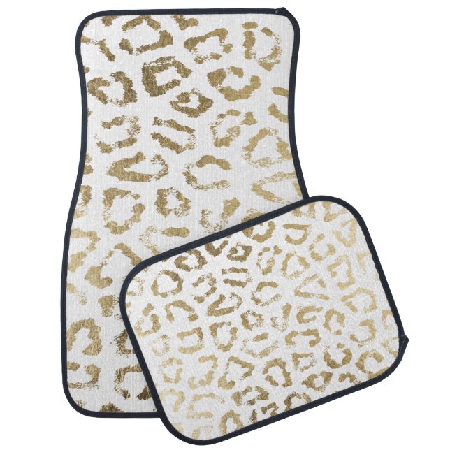Blush chic gold white modern leopard animal print car floor mat (Set)