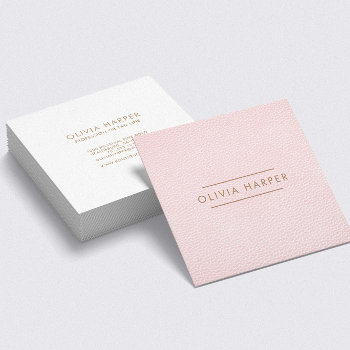 Blush Chic | Minimal Leather Look Square Business Card by Citronellapaper at Zazzle