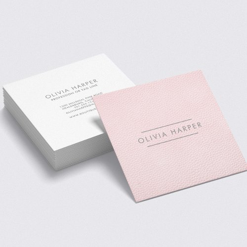 Blush Chic  Minimal Leather Look Square Business Card