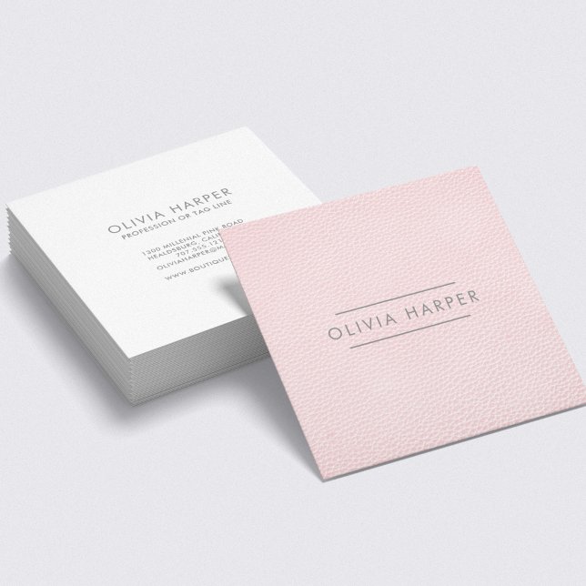 Blush Chic | Minimal Leather Look Square Business Card