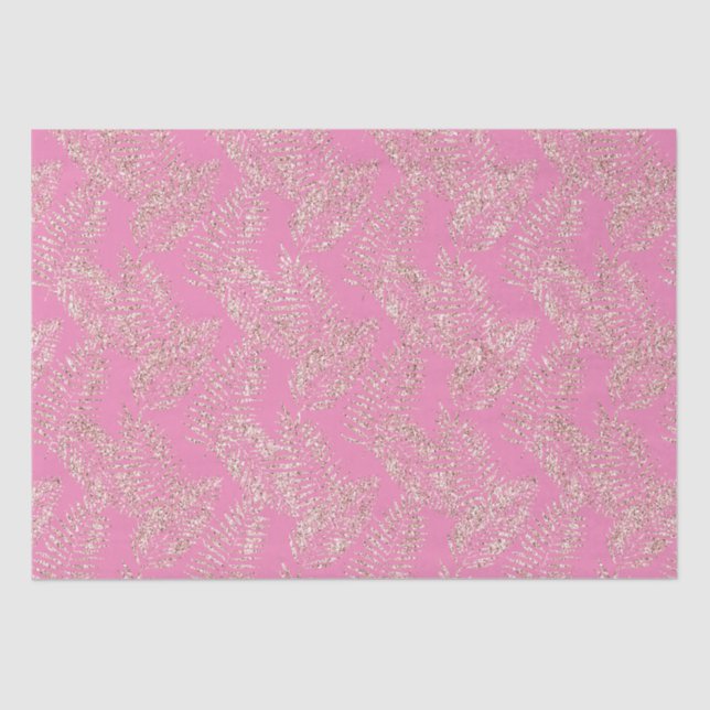 Blush Chic Pink Glitter Tropical Leaves Tissue Paper (Front)