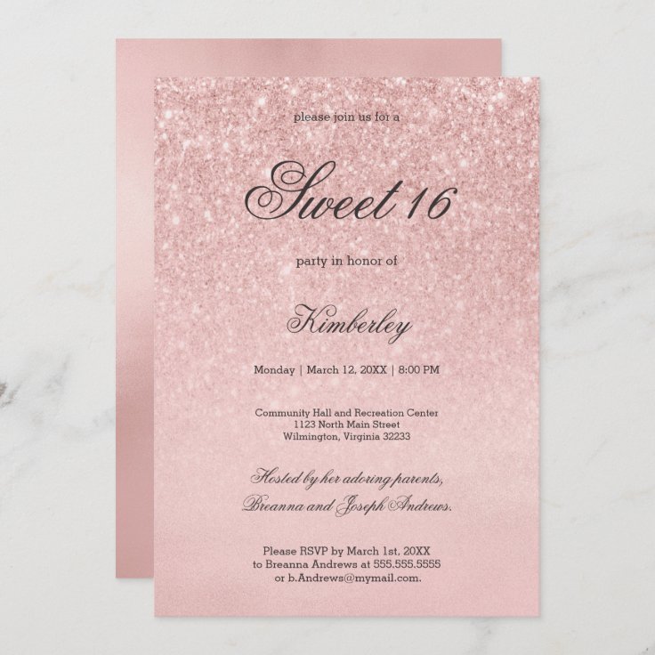 Blush chic pink rose gold glitter Sweet 16 Invitation | Zazzle