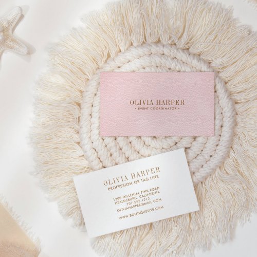 Blush Chic  Plain Elegant  Leather Look Business Card