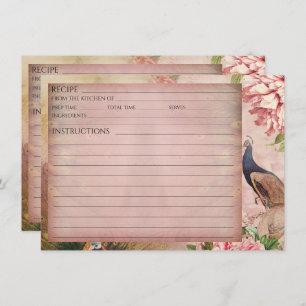 Blush Chinoiserie Peacock Peony Bridal Recipe Card