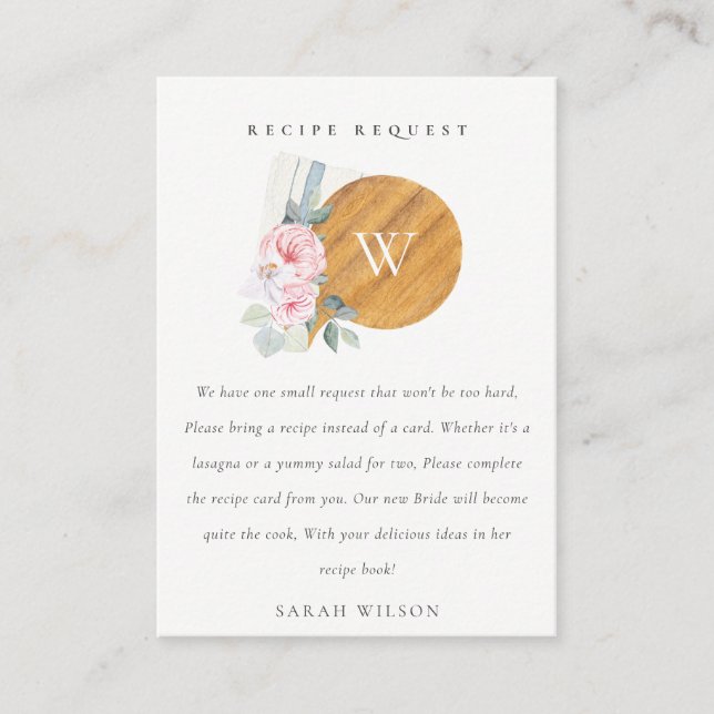 Blush Chopping Board Recipe Request Bridal Shower Enclosure Card (Front)