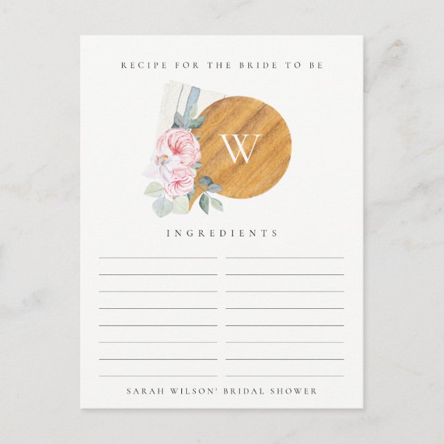 Blush Chopping Board Recipe Request Bridal Shower Postcard (Front)