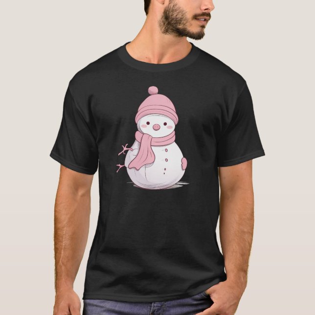 Blush Christmas Snowman Art T-Shirt (Front)