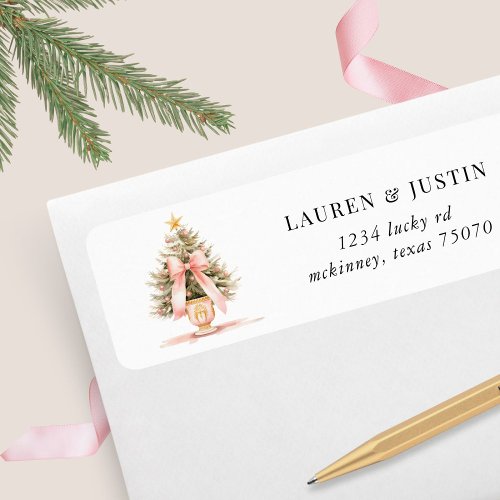 Blush Christmas Tree Bow Return Address Label