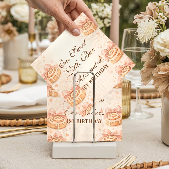Blush Cinnamon Bow Little Bun 1st Birthday Napkins (Creator Uploaded)