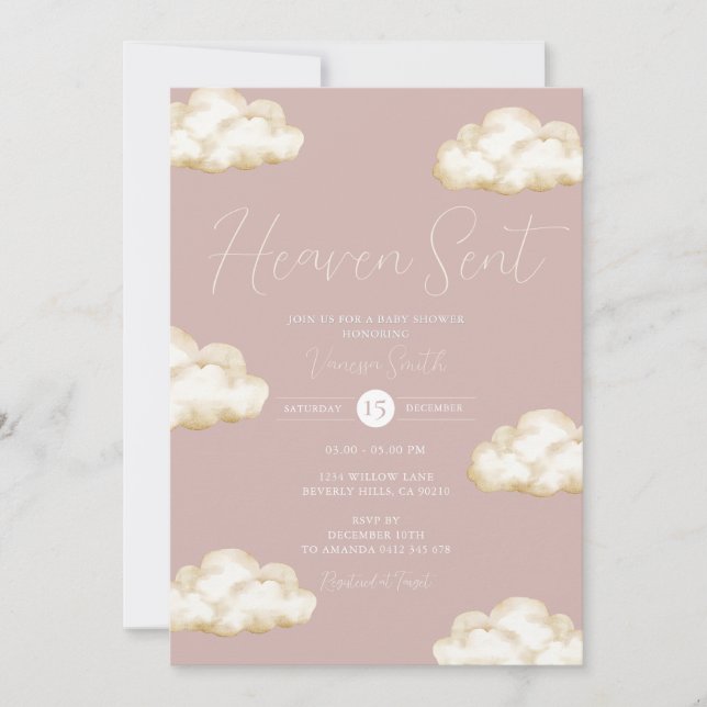 Blush Cloud Heaven Sent Baby Shower Party Invitation (Front)