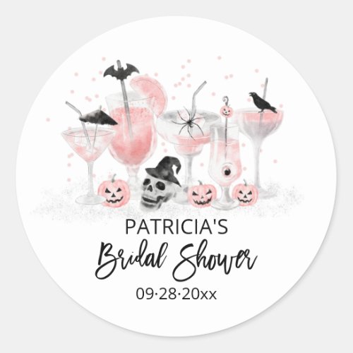 Blush Cocktails Halloween Bridal Shower Classic Round Sticker
