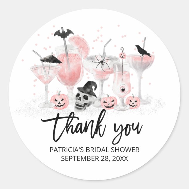 Blush Cocktails Halloween Bridal Shower Classic Round Sticker (Front)
