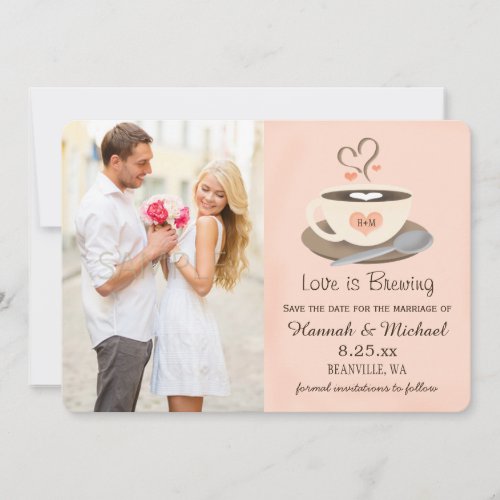 Blush Coffee Cup Monogrammed Heart Save the Date