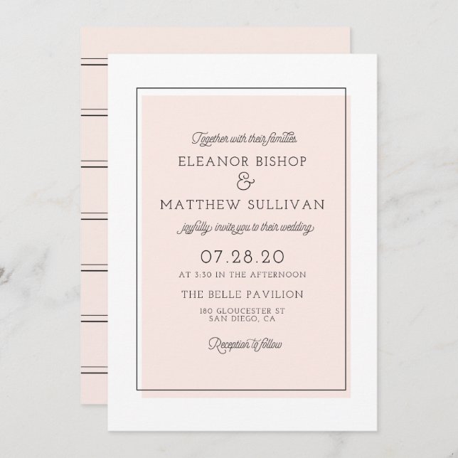 Blush Color Block Minimalist Invitation (Front/Back)