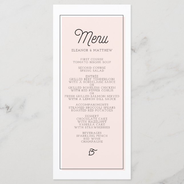 Blush Color Block Minimalist Wedding Menu (Front)
