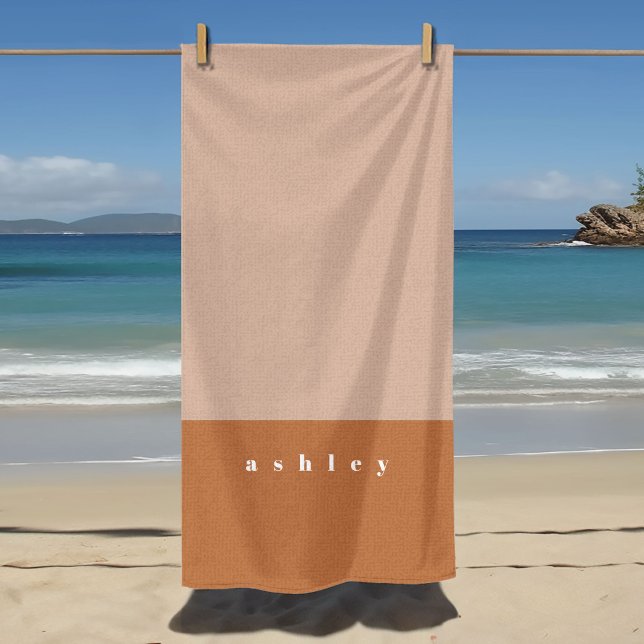 Blush Color Block Personalized Beach Towel (Pink color block personalized name beach towel.)