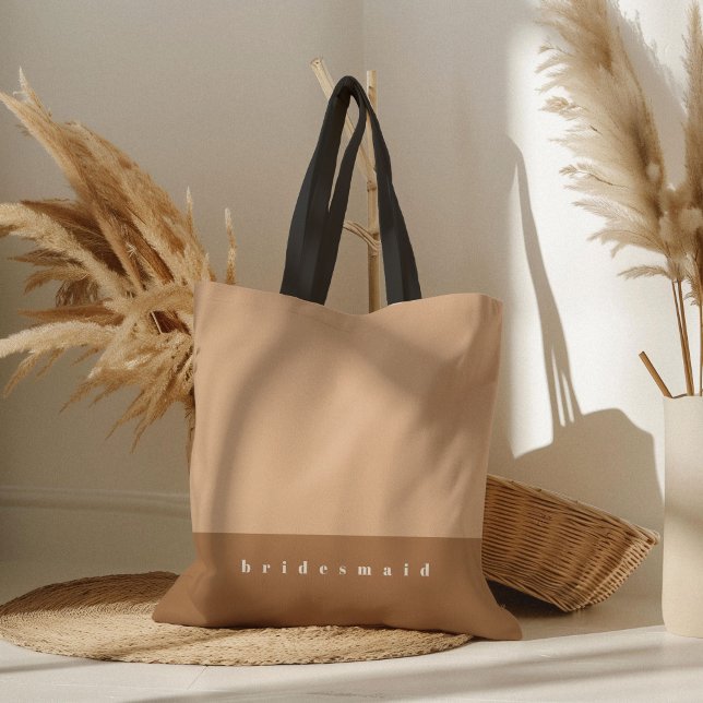 Blush Color Block Personalized Tote Bag (Blush pink color block personalized bridesmaid tote bag.)