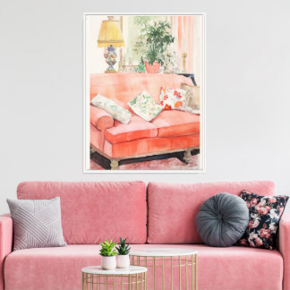 Blush Comfort – Watercolor Pink Couch Living Room Canvas Print
