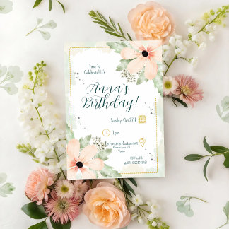 Blush Coneflower Watercolour Florals Birthday Invitation