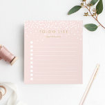 Blush | Confetti Dots Personalized To-Do List Notepad<br><div class="desc">Chic personalized notepad features "to do list" at the top with your name beneath, in dark antique gold lettering on an ethereal pastel blush pink background dotted with white confetti dots raining from the top. Keep track of all your important items with this lined to-do list note pad featuring 10...</div>
