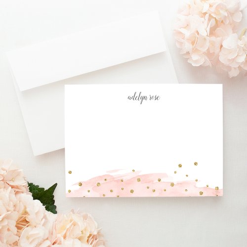 Blush  Confetti Pop Personalized Stationery Flat Note Card