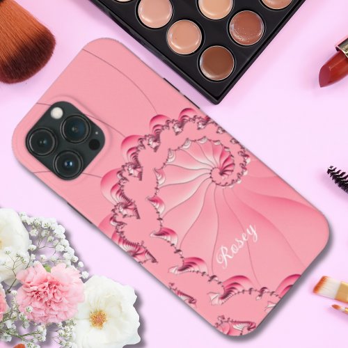 Blush Cool Pink Shades Fractal Art Swirl Name  iPhone 13 Pro Max Case
