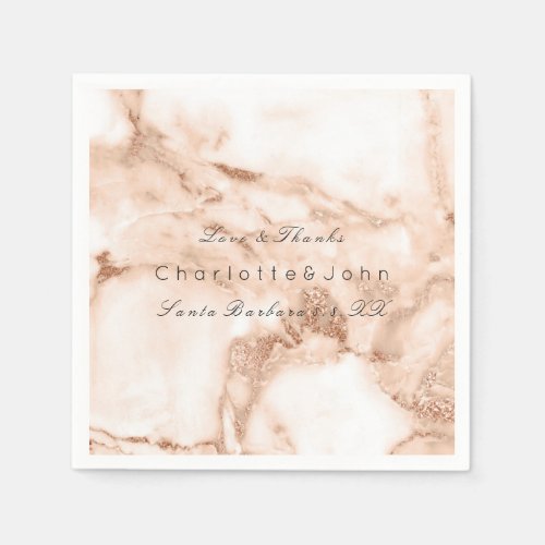 Blush Copp Rose Coral Gold White Gray Marble Party Napkins