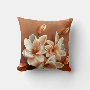 Blush Copper 3 D Magnolia Flowers Throw Pillow