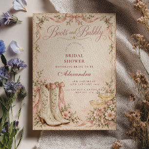 Blush Coquette Boots and Bubbly Bridal Shower Invitation