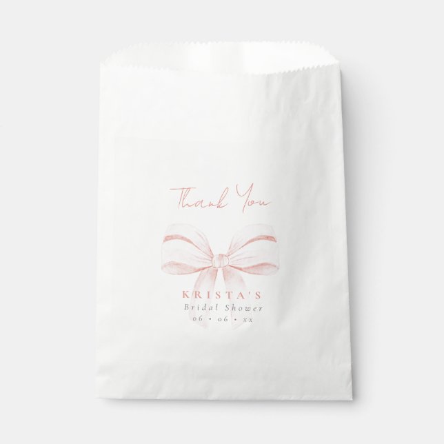 Blush Coquette Bow Bridal Shower Thank You Favor Bag (Front)