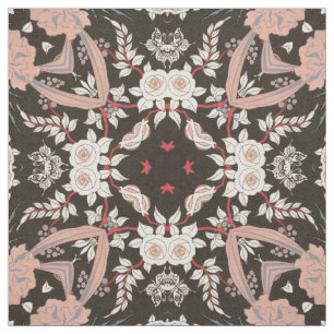 blush, coral, and black art deco floral fabric